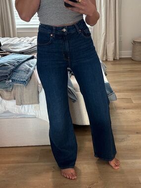 H&M Dark Blue High-Rise Wide Leg Jeans